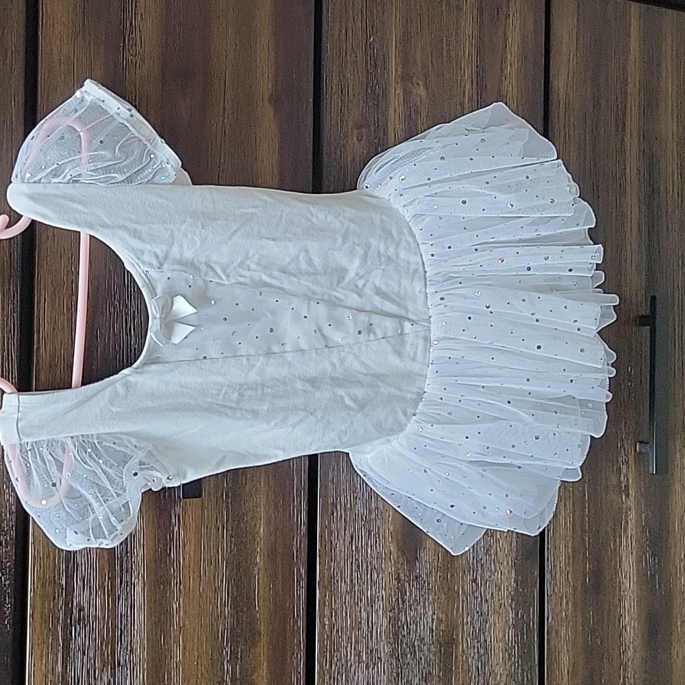 White Tulle Ballet Leotard with Sparkles Sz S